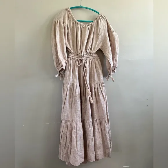 Free People Ibiza Dress‎ Maxi Open Back Mushroom Bloom Cottage Boho