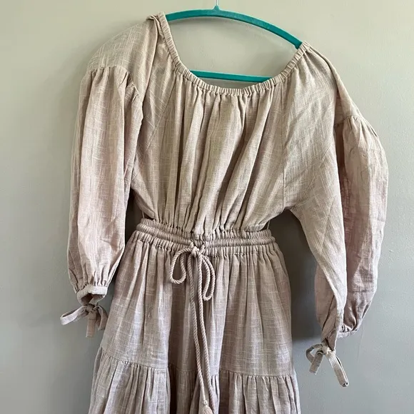 Free People Ibiza Dress‎ Maxi Open Back Mushroom Bloom Cottage Boho