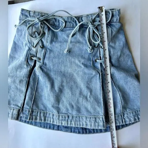 Free People Lace Up Pleated Denim Mini Skirt Jean skirt