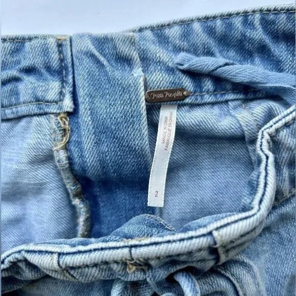 Free People Lace Up Pleated Denim Mini Skirt Jean skirt