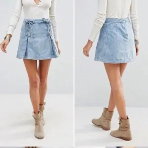 Free People Lace Up Pleated Denim Mini Skirt Jean skirt