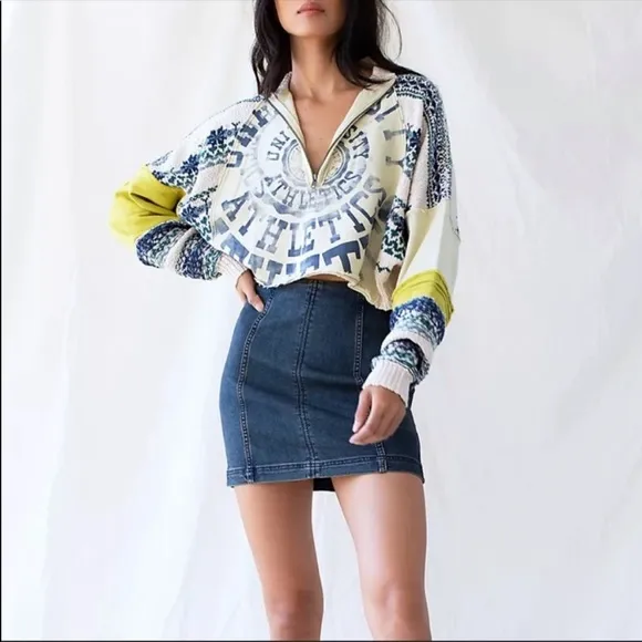 Free People Modern Femme Denim Mini Skirt in Blue NWT