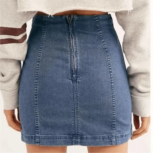 Free People Modern Femme Westminster Blue Denim Mini Skirt Size12 NWT