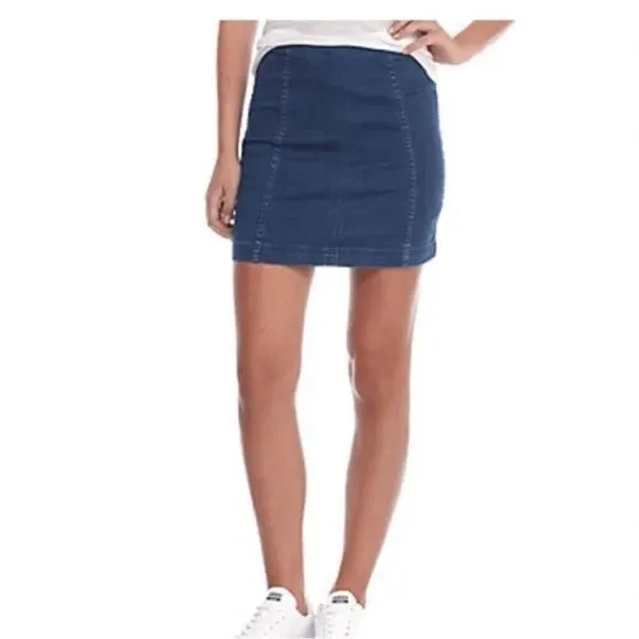 Free People Modern Femme Westminster Blue Denim Mini Skirt Size12 NWT