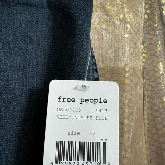 Free People Modern Femme Westminster Blue Denim Mini Skirt Size12 NWT