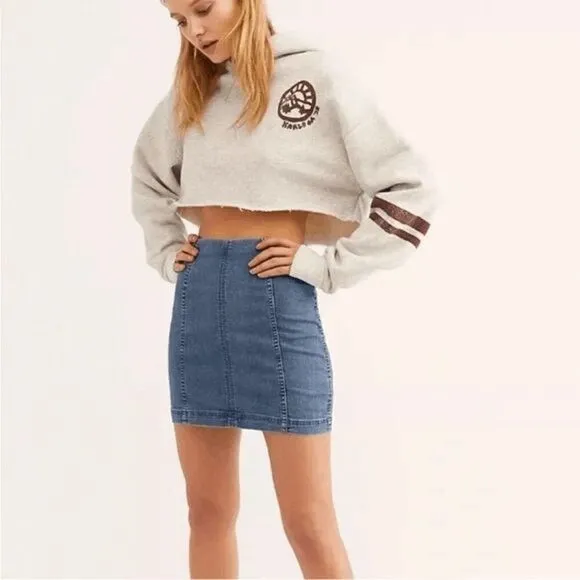 Free People Modern Femme Westminster Blue Denim Mini Skirt Size12 NWT