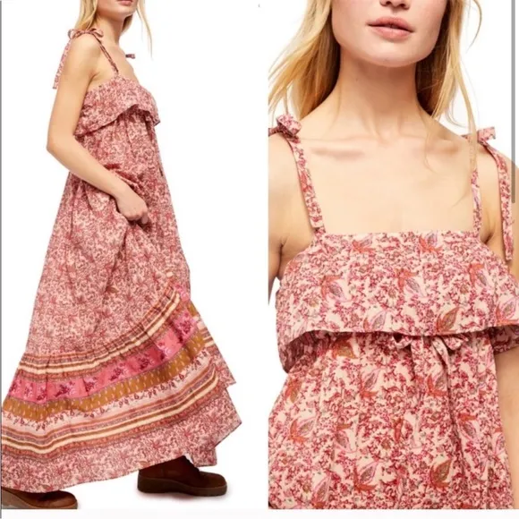 Free People Tangier Babydoll Maxi Dress • Rose | Size Large