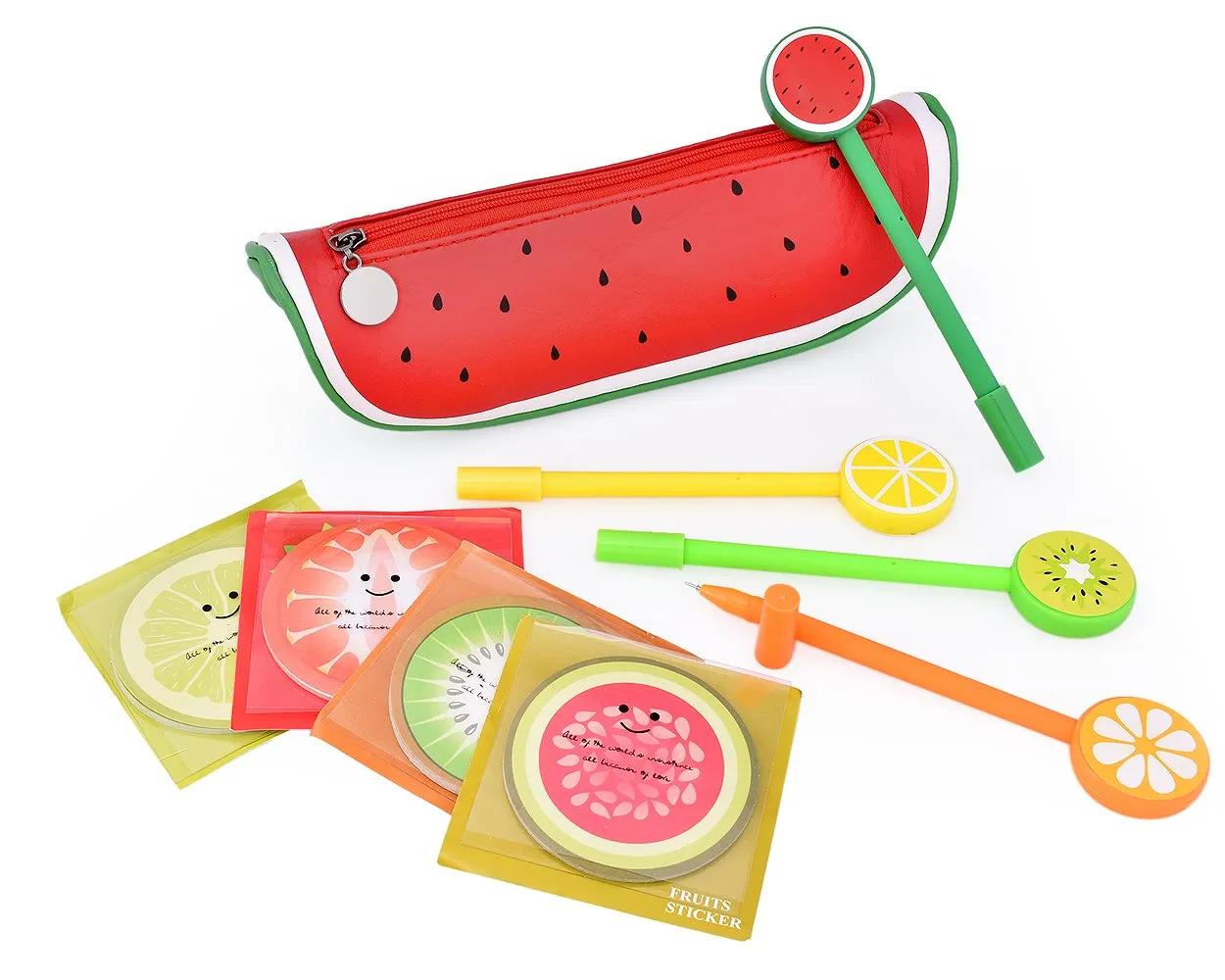 Fruit Shaped Stationery Set with Pencil Case Pens and Sticky Notes - A