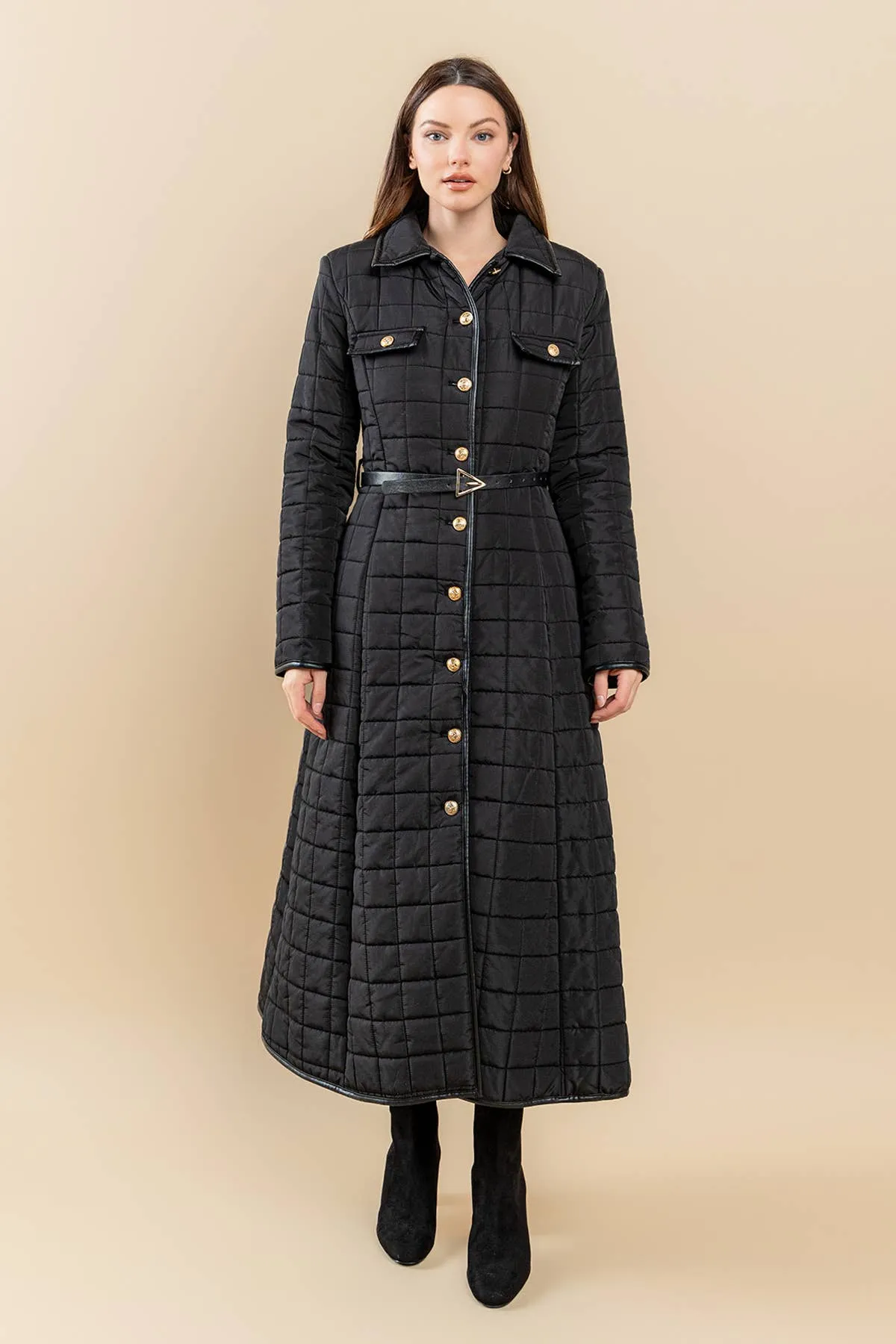 FULL SKIRT BUBBLE MAXI COAT: Black