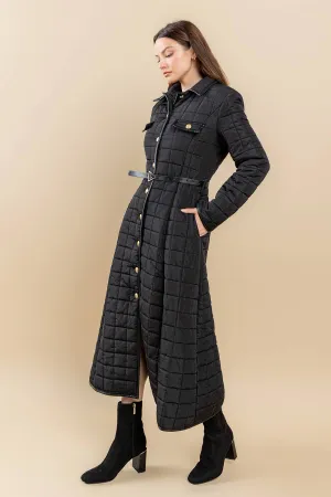 FULL SKIRT BUBBLE MAXI COAT: Black