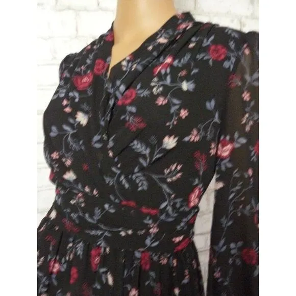 Gal Meets Glam Black Cherry Floral Londyn Pleated Dress 0 NEW