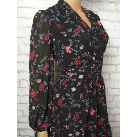 Gal Meets Glam Black Cherry Floral Londyn Pleated Dress 0 NEW