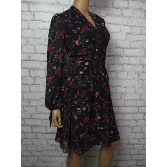 Gal Meets Glam Black Cherry Floral Londyn Pleated Dress 0 NEW