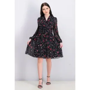 Gal Meets Glam Black Cherry Floral Londyn Pleated Dress 0 NEW