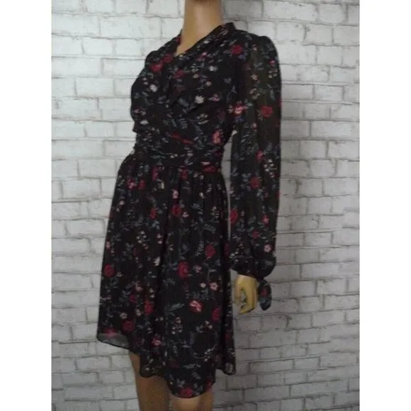 Gal Meets Glam Black Cherry Floral Londyn Pleated Dress 0 NEW