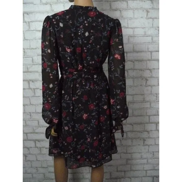 Gal Meets Glam Black Cherry Floral Londyn Pleated Dress 0 NEW