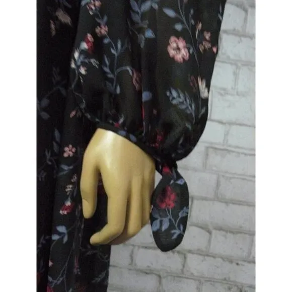 Gal Meets Glam Black Cherry Floral Londyn Pleated Dress 0 NEW