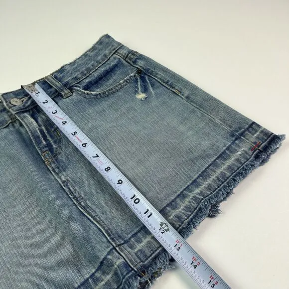 GAP Vtg Y2K Micro Mini Denim Skirt Size 10 Preppy Low Rise Raw Hem Distressed