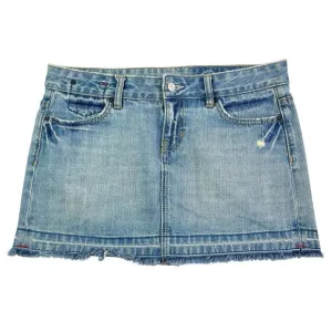 GAP Vtg Y2K Micro Mini Denim Skirt Size 10 Preppy Low Rise Raw Hem Distressed