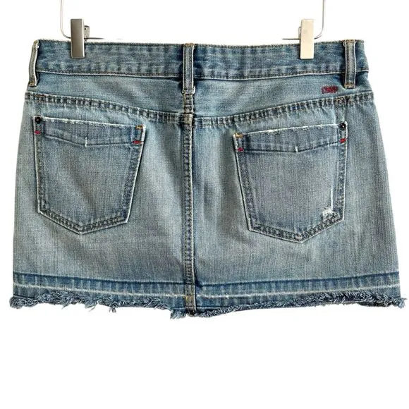 GAP Vtg Y2K Micro Mini Denim Skirt Size 10 Preppy Low Rise Raw Hem Distressed
