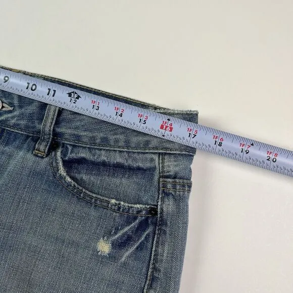 GAP Vtg Y2K Micro Mini Denim Skirt Size 10 Preppy Low Rise Raw Hem Distressed