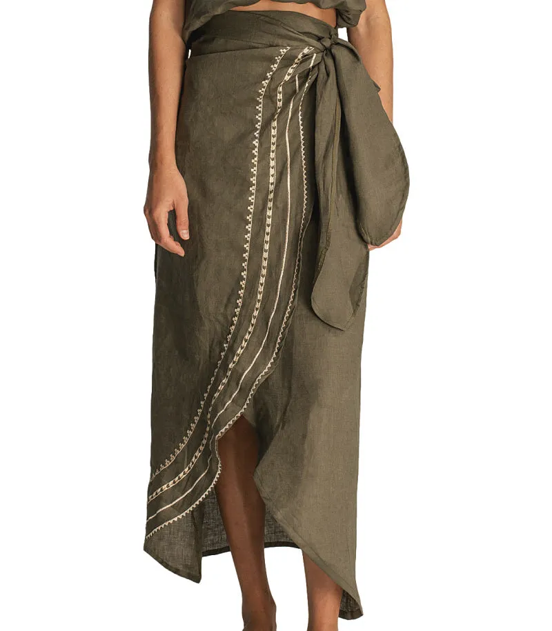 Gigi Linen Blouse-Aurora Embroidered Linen Skirt ::RET