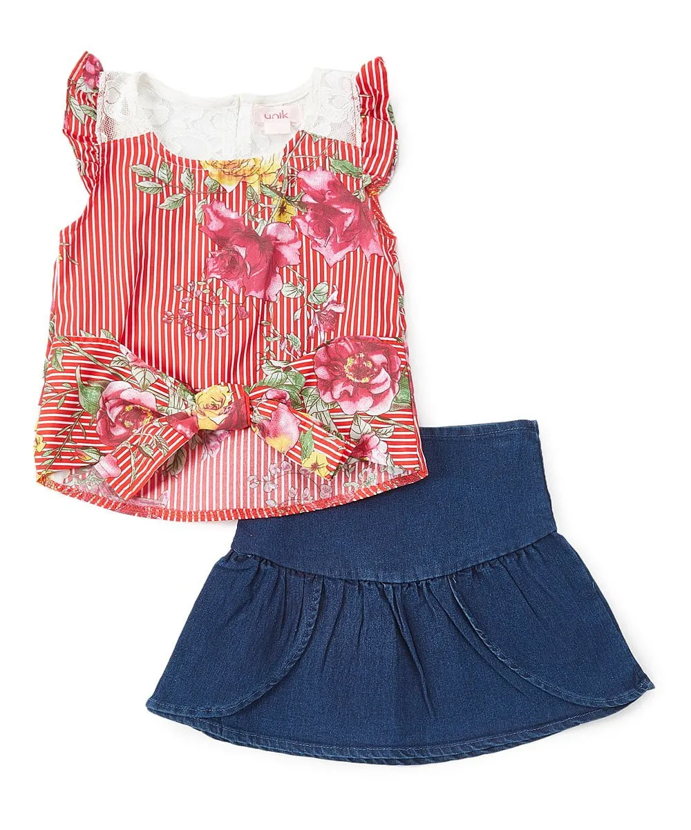 Girl Denim Skirt Set 2-8