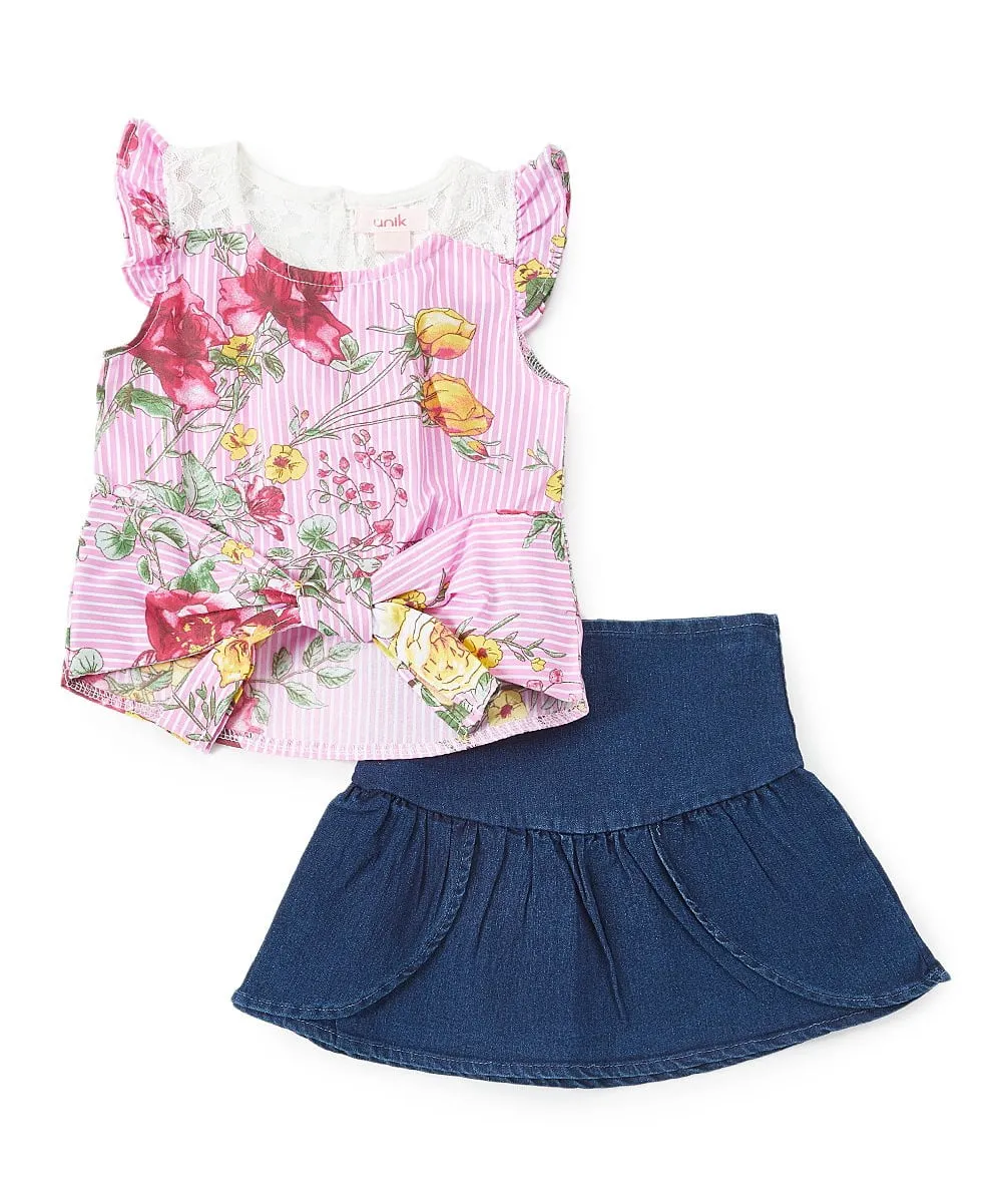 Girl Denim Skirt Set 2-8