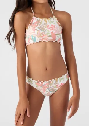 Girl's Dalia Floral Ruffle Edge Halter Swim Set