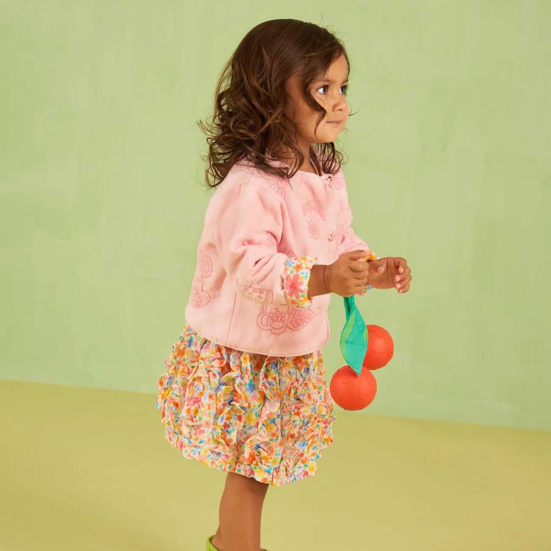 Girls Green Floral Skirt