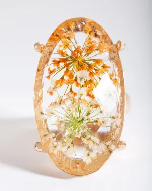 Gold Large Oval Floral Enamel Ring