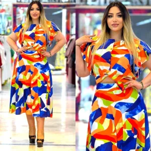GORGEOUS ORANGE MULTICOLOR 2 PC. SKIRT SET