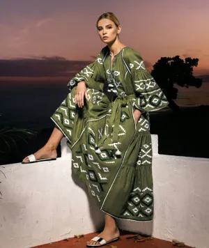 Green dress with floral embroidery