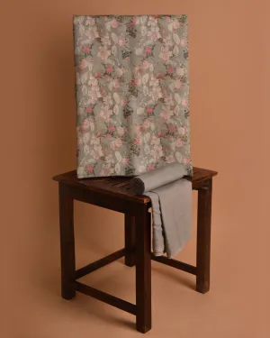 Green Pure Linen Printed Unstitched Co-ord Set Fabric With Linen Bottom Fabric