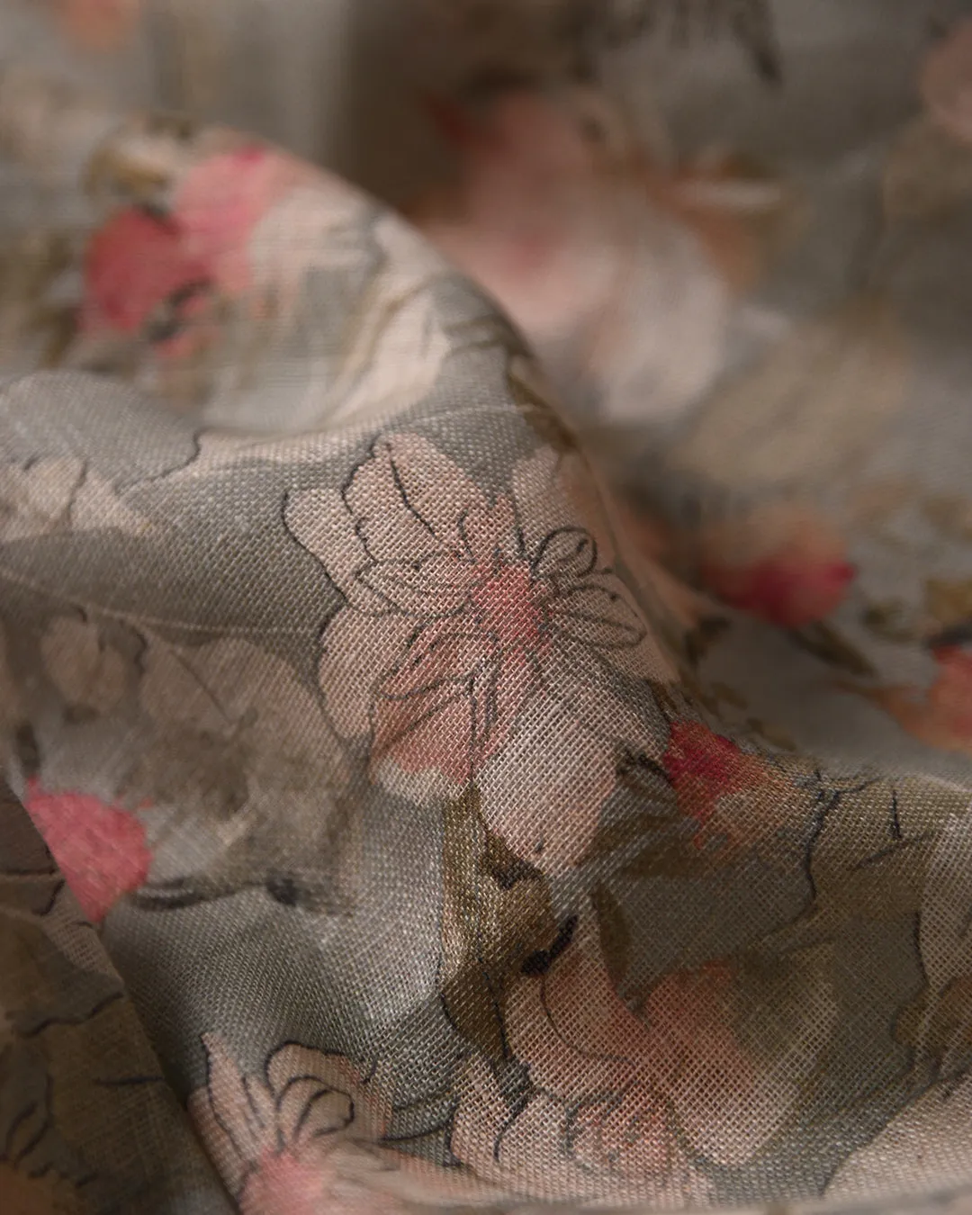 Green Pure Linen Printed Unstitched Co-ord Set Fabric With Linen Bottom Fabric