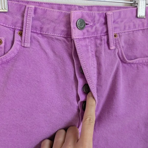 Grlfrnd Milla 100% Cotton Denim Mini Skirt in Electric Purple, size 25
