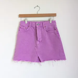 Grlfrnd Milla 100% Cotton Denim Mini Skirt in Electric Purple, size 25