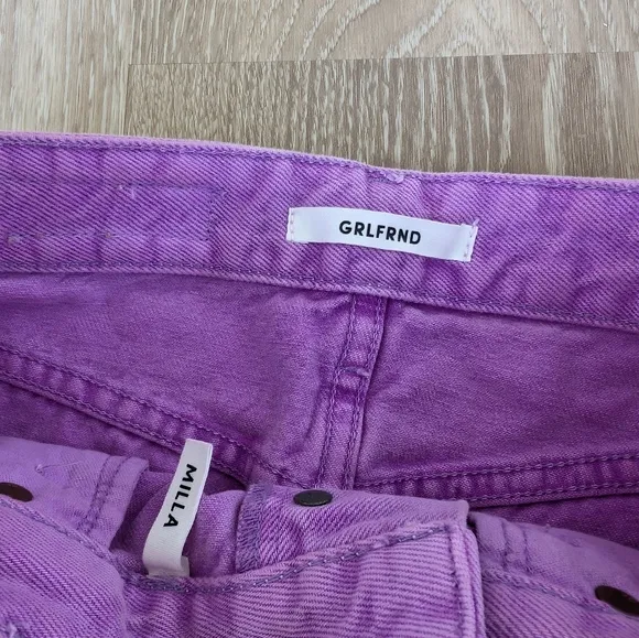 Grlfrnd Milla 100% Cotton Denim Mini Skirt in Electric Purple, size 25
