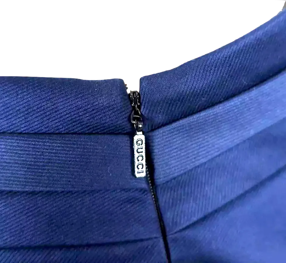 Gucci Italy. Vintage Tom Ford Bamboo Detail Pencil Navy Cotton Stretch Twill Skirt