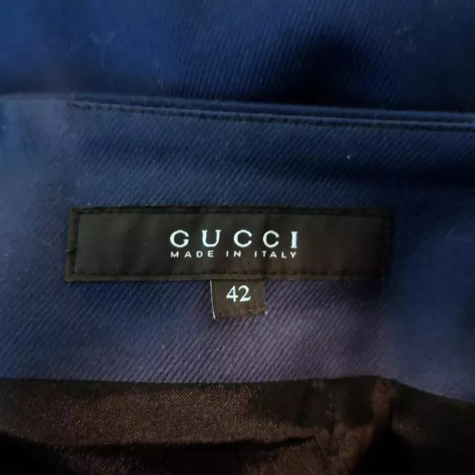 Gucci Italy. Vintage Tom Ford Bamboo Detail Pencil Navy Cotton Stretch Twill Skirt