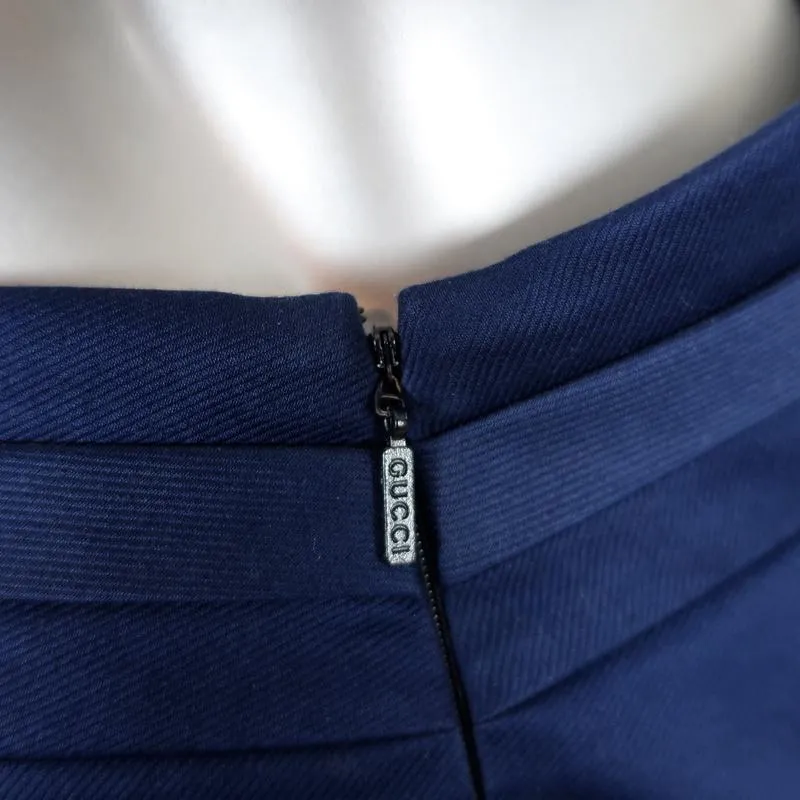 Gucci Tom Ford Bamboo Detail Pencil Skirt Navy Stretch Cotton Twill Size 42