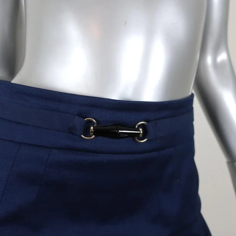 Gucci Tom Ford Bamboo Detail Pencil Skirt Navy Stretch Cotton Twill Size 42