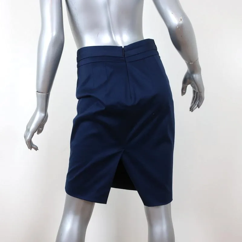 Gucci Tom Ford Bamboo Detail Pencil Skirt Navy Stretch Cotton Twill Size 42