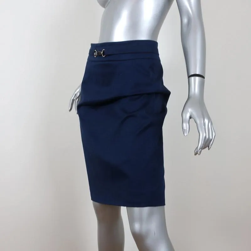 Gucci Tom Ford Bamboo Detail Pencil Skirt Navy Stretch Cotton Twill Size 42