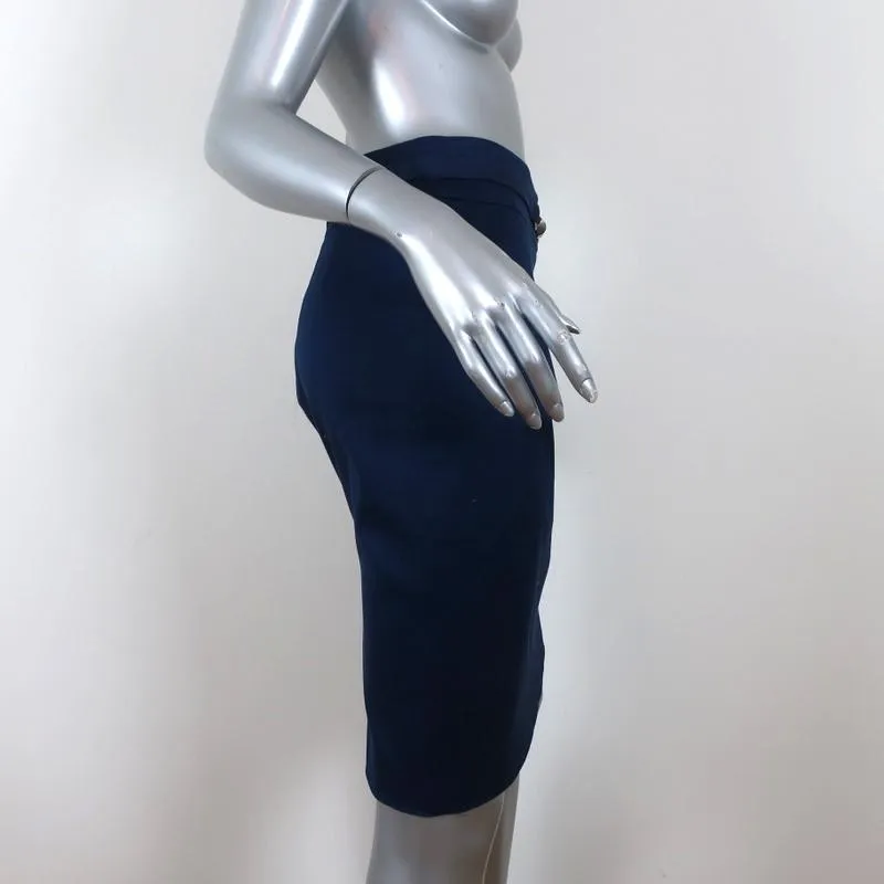 Gucci Tom Ford Bamboo Detail Pencil Skirt Navy Stretch Cotton Twill Size 42