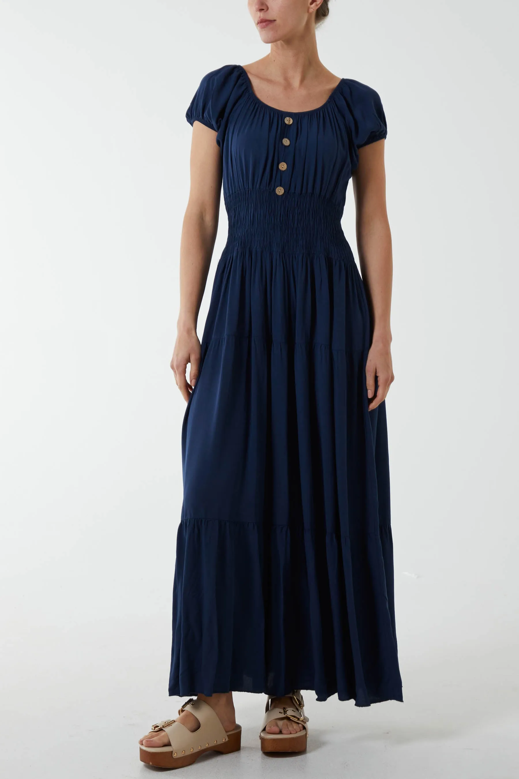 Gypsy Scoop Neck Button Maxi Dress