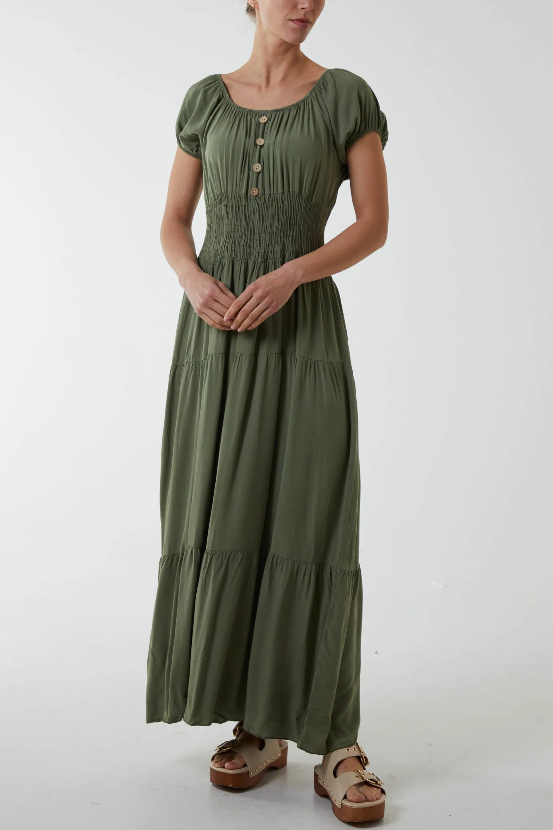 Gypsy Scoop Neck Button Maxi Dress
