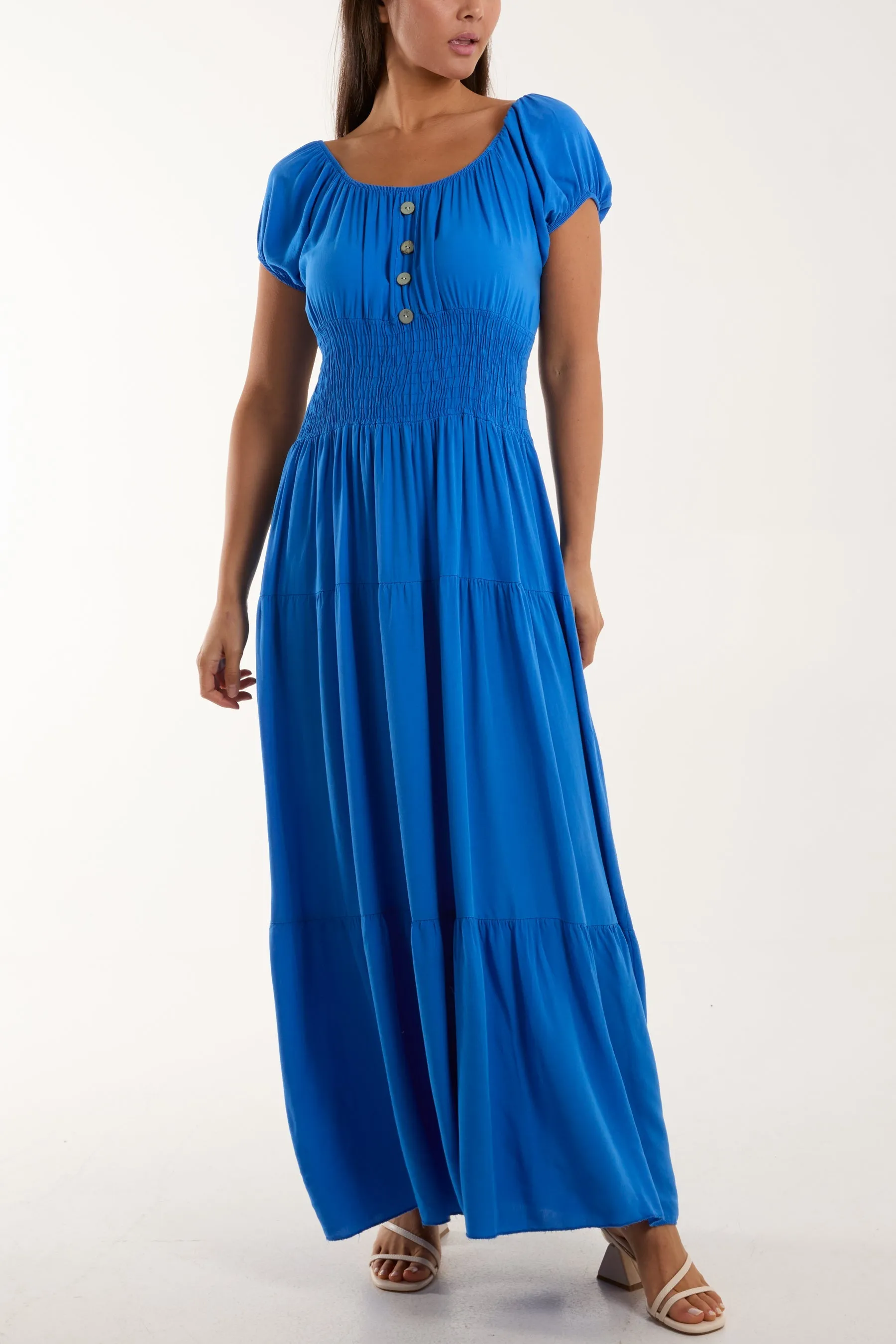 Gypsy Scoop Neck Button Maxi Dress