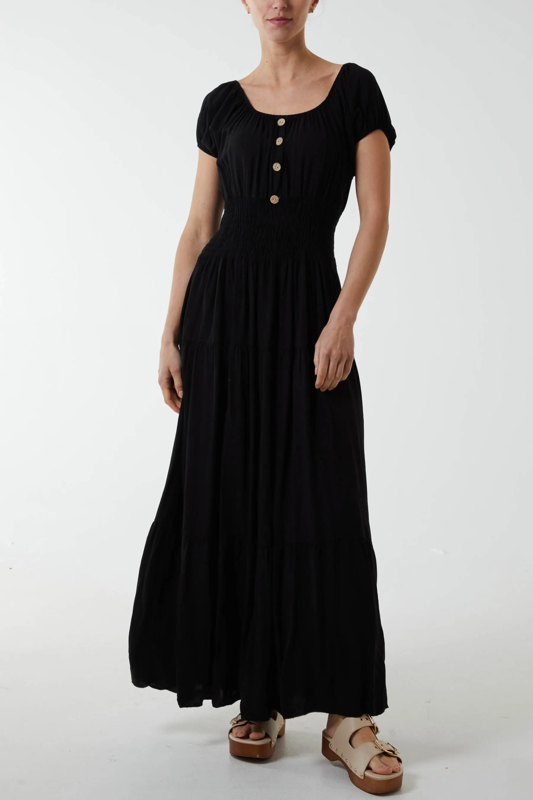 Gypsy Scoop Neck Button Maxi Dress