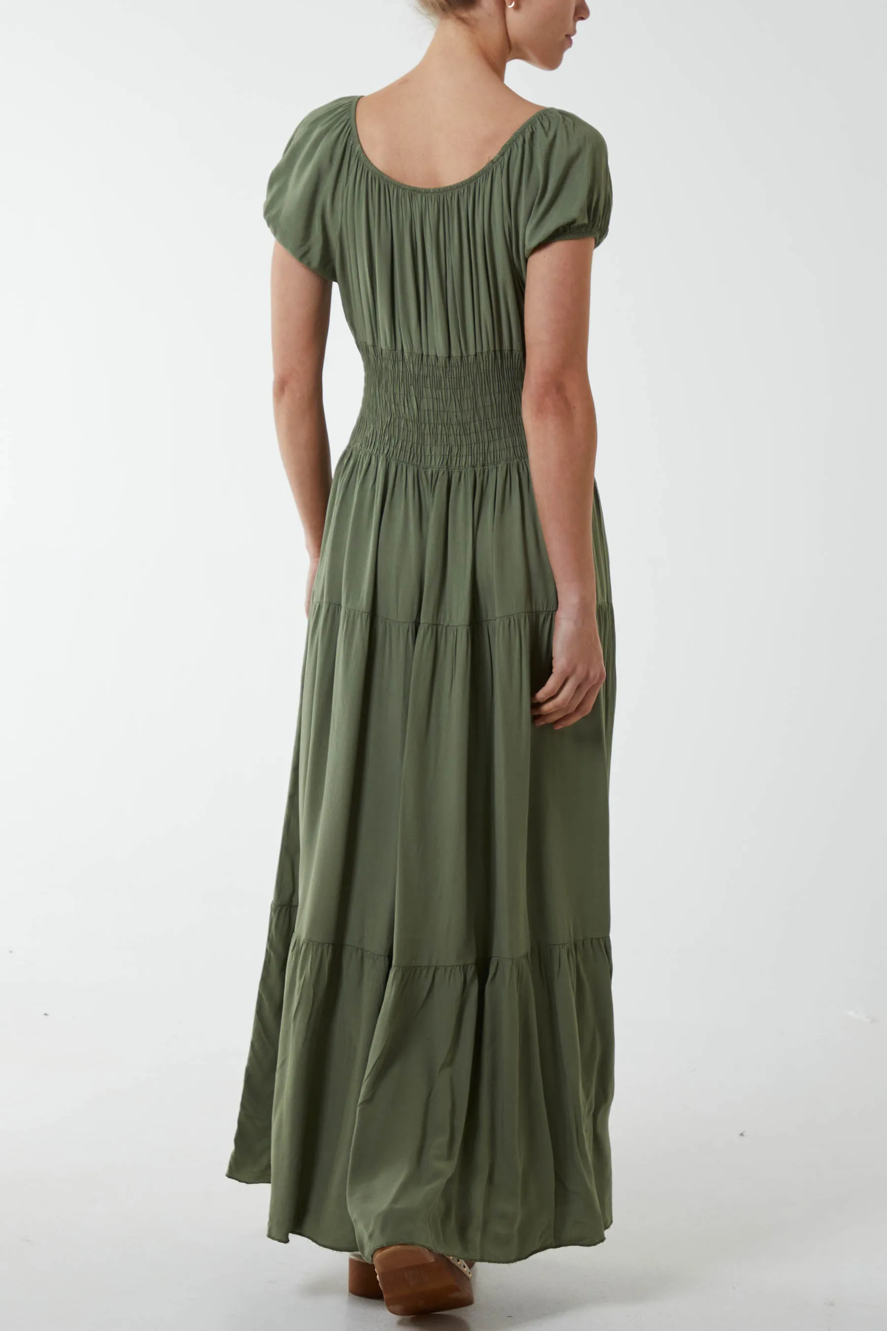Gypsy Scoop Neck Button Maxi Dress